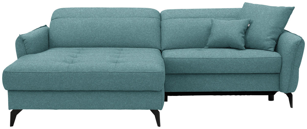 ECKSOFA Flachgewebe Petrol  - Petrol/Schwarz, Design, Textil/Metall (175/246cm) - Celina