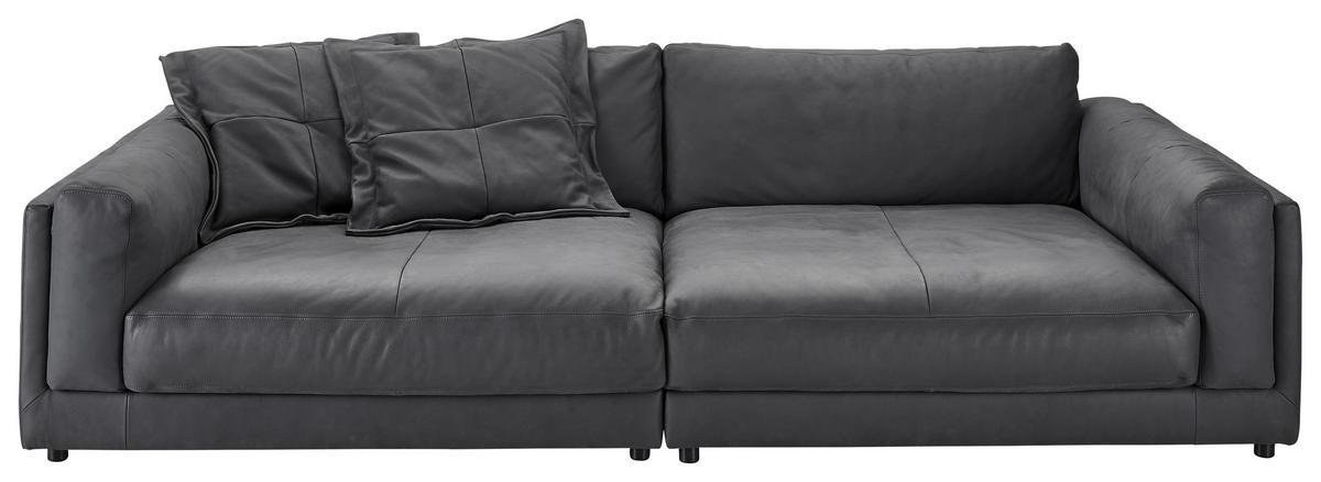 BIGSOFA Echtleder Anthrazit  - Anthrazit/Schwarz, Design, Leder/Kunststoff (294/85/150cm) - Pure Home Lifestyle