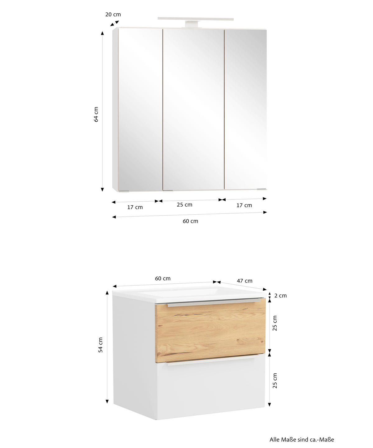 BADEZIMMER 2-teilig  in 60 cm  - Wildeiche/Edelstahlfarben, Trend, Glas/Holzwerkstoff (60cm) - Held
