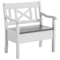 SITZBANK 84/93/58 cm Grau, Weiß Kiefer massiv  - Weiß/Grau, ROMANTIK / LANDHAUS, Holz (84/93/58cm) - Boxxx