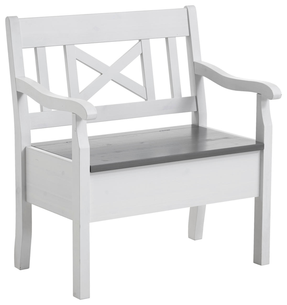 SITZBANK 84/93/58 cm Grau, Weiß Kiefer massiv  - Weiß/Grau, ROMANTIK / LANDHAUS, Holz (84/93/58cm) - Boxxx