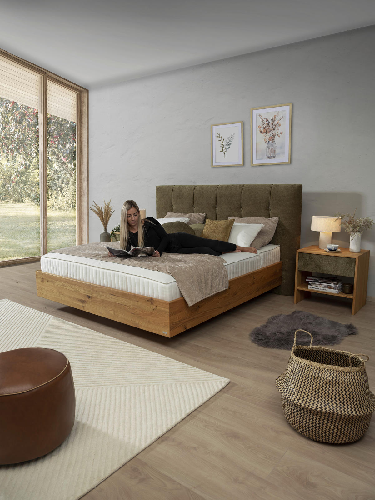 BOXSPRINGBETT 180/200 cm  in Waldgrün, Wildeiche  - Waldgrün/Wildeiche, Natur, Holz/Textil (180/200cm) - Valnatura