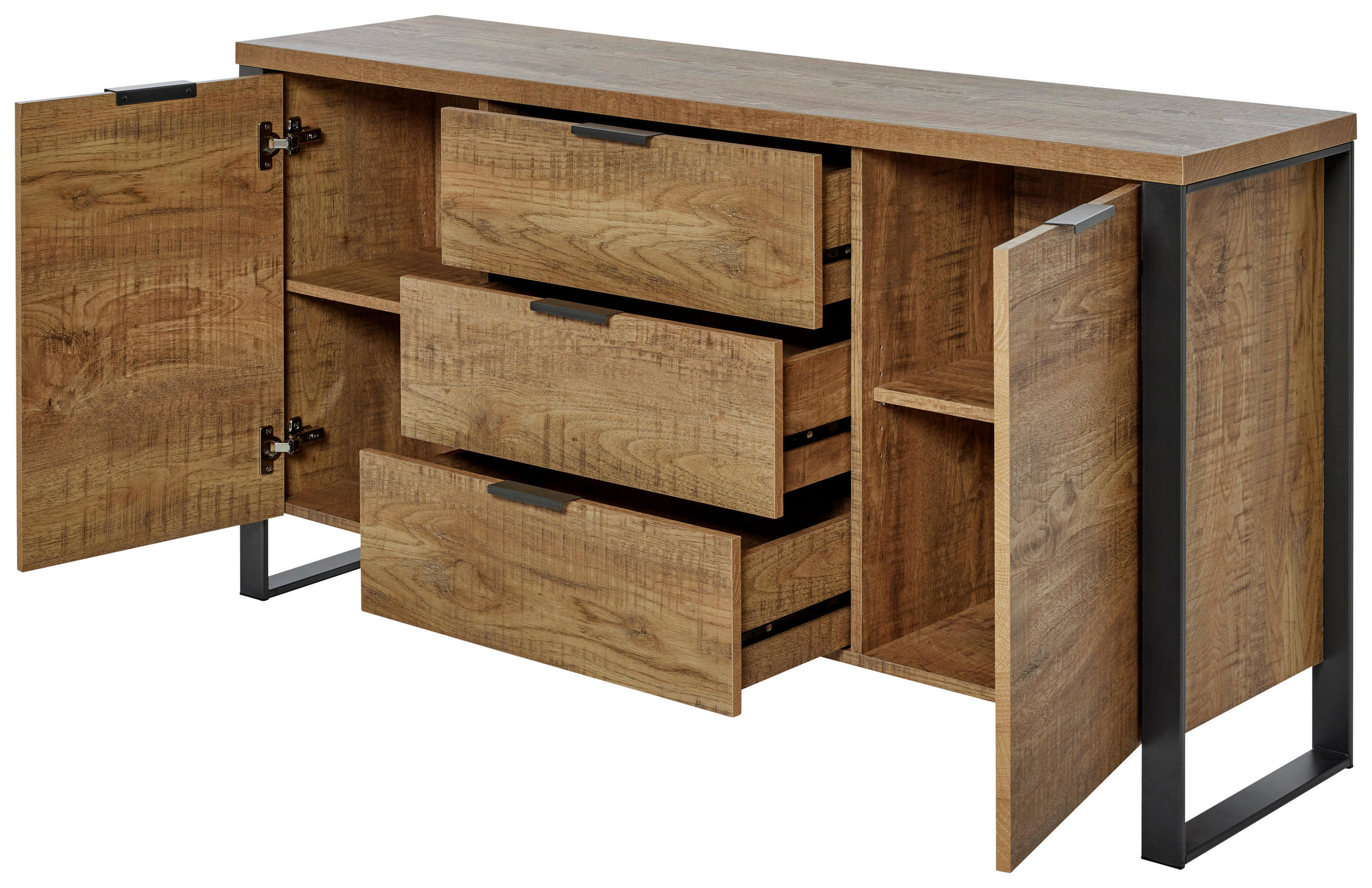 SIDEBOARD  in 150/76,2/39,5 cm  - Eichefarben/Anthrazit, MODERN, Holzwerkstoff/Metall (150/76,2/39,5cm) - MID.YOU