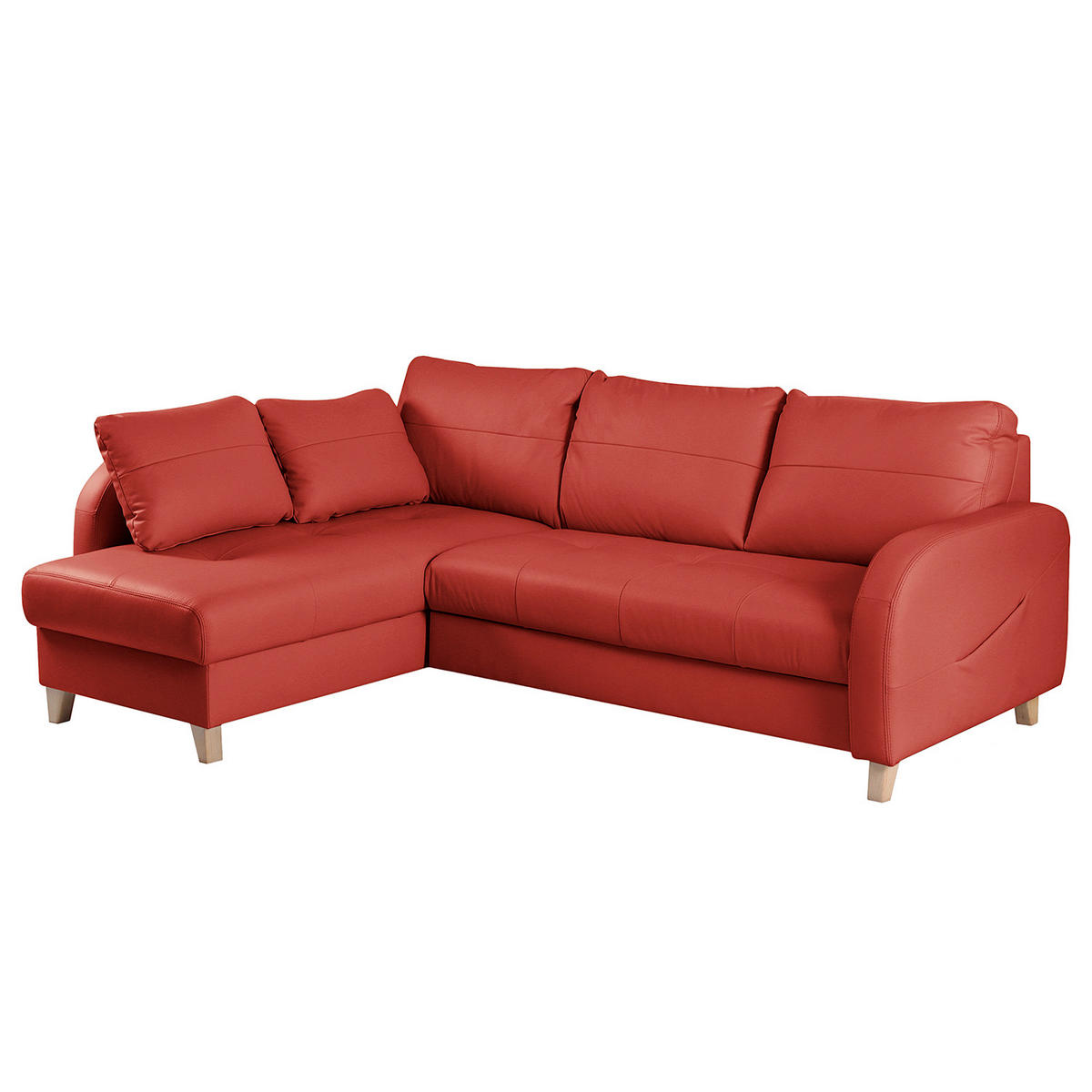 ECKSOFA Rot Echtleder Lederlook  - Buchefarben/Rot, Design, Leder/Holz (227/168cm) - Livetastic
