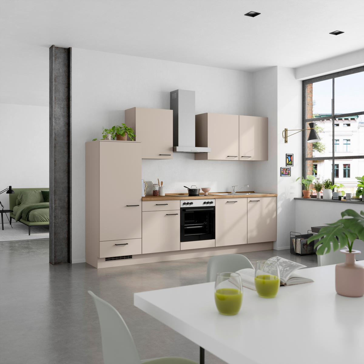KÜCHENBLOCK Easytouch 300 cm  in Eichefarben, Sandfarben  - Sandfarben/Eichefarben, MODERN, Holzwerkstoff/Metall (300cm) - Nobilia