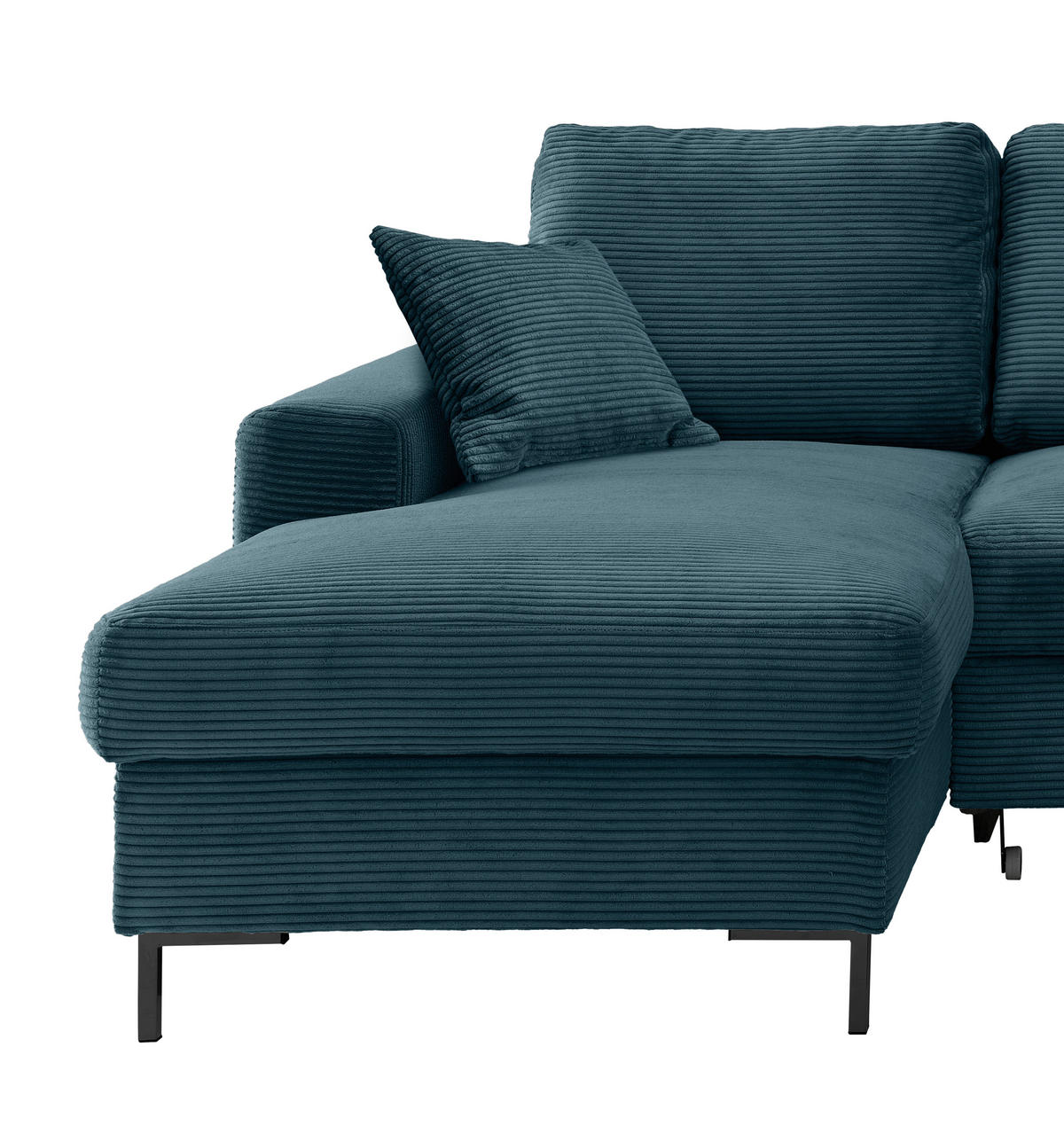ECKSCHLAFSOFA  mit Rücken echt Cord Petrol  - Petrol/Schwarz, KONVENTIONELL, Textil/Metall (143/237cm) - Livetastic
