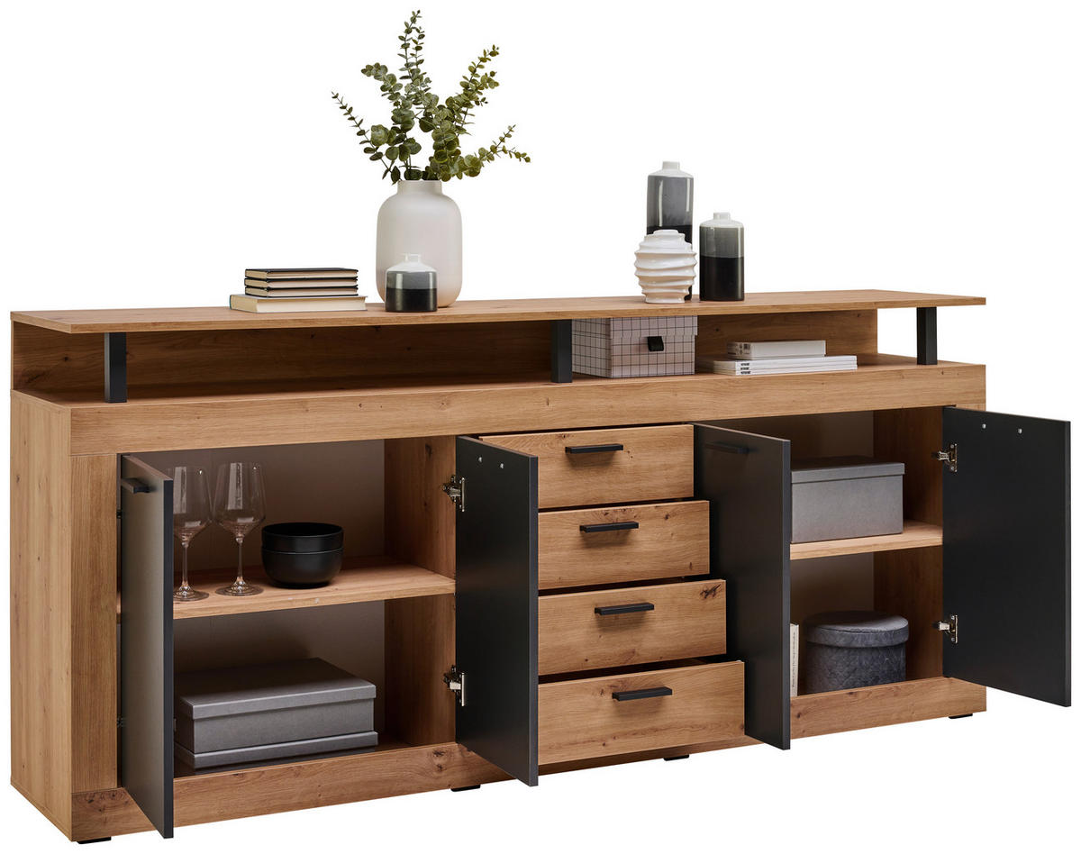SIDEBOARD  in 195/88/38 cm  - Anthrazit/Schwarz, KONVENTIONELL, Holzwerkstoff/Kunststoff (195/88/38cm) - Xora