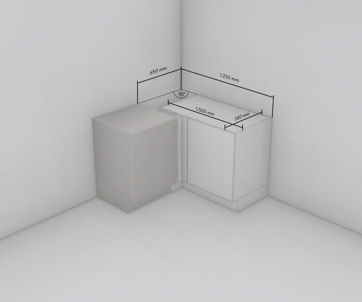 ECKUNTERSCHRANK 125/87/65 cm  - Eichefarben/Schwarz, MODERN, Holzwerkstoff/Metall (125/87/65cm) - Nobilia