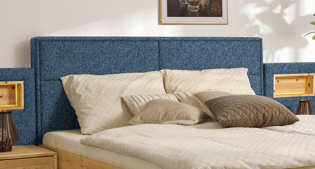 BETT 200/200 cm  in Zirbelkieferfarben, Blau  - Blau/Zirbelkieferfarben, Natur, Holz/Textil (200/200cm) - Valnatura