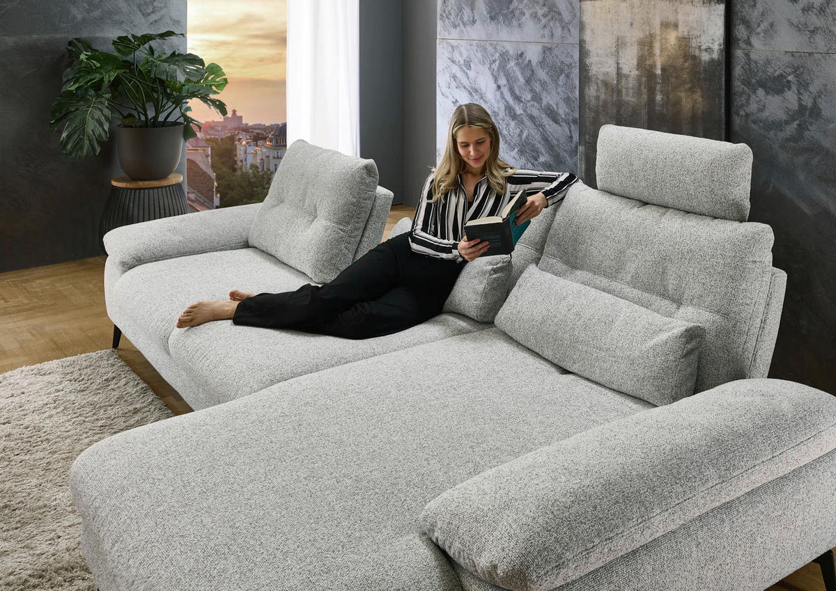 ECKSOFA Hellgrau Flachgewebe  - Hellgrau/Schwarz, Design, Textil/Metall (303/168cm) - Valdera