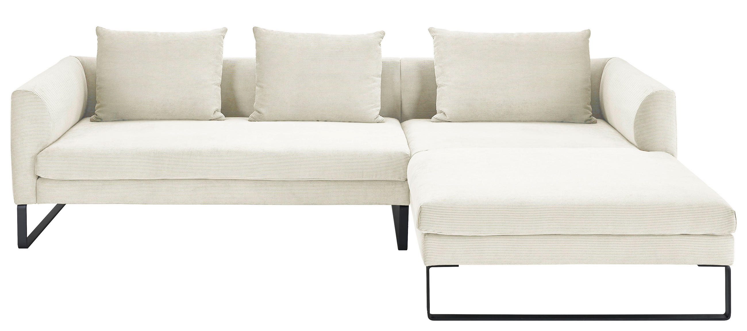 ECKSOFA in Cord Weiss  - Weiss/Schwarz, Konventionell, Textil/Metall (284/178cm) - Hom`in