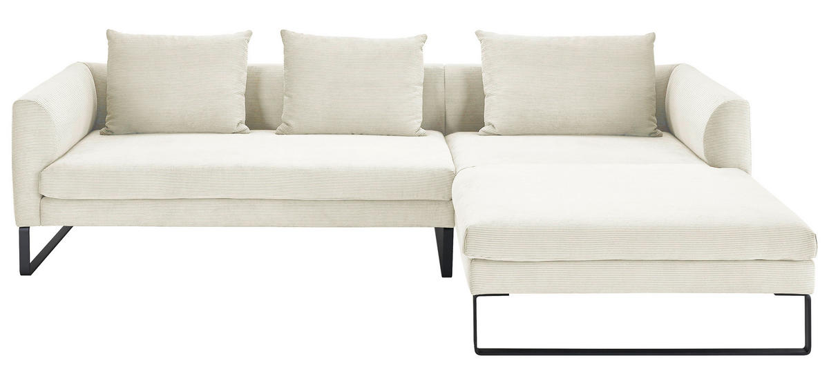 ECKSOFA in Cord Weiss  - Weiss/Schwarz, Konventionell, Textil/Metall (284/178cm) - Hom`in