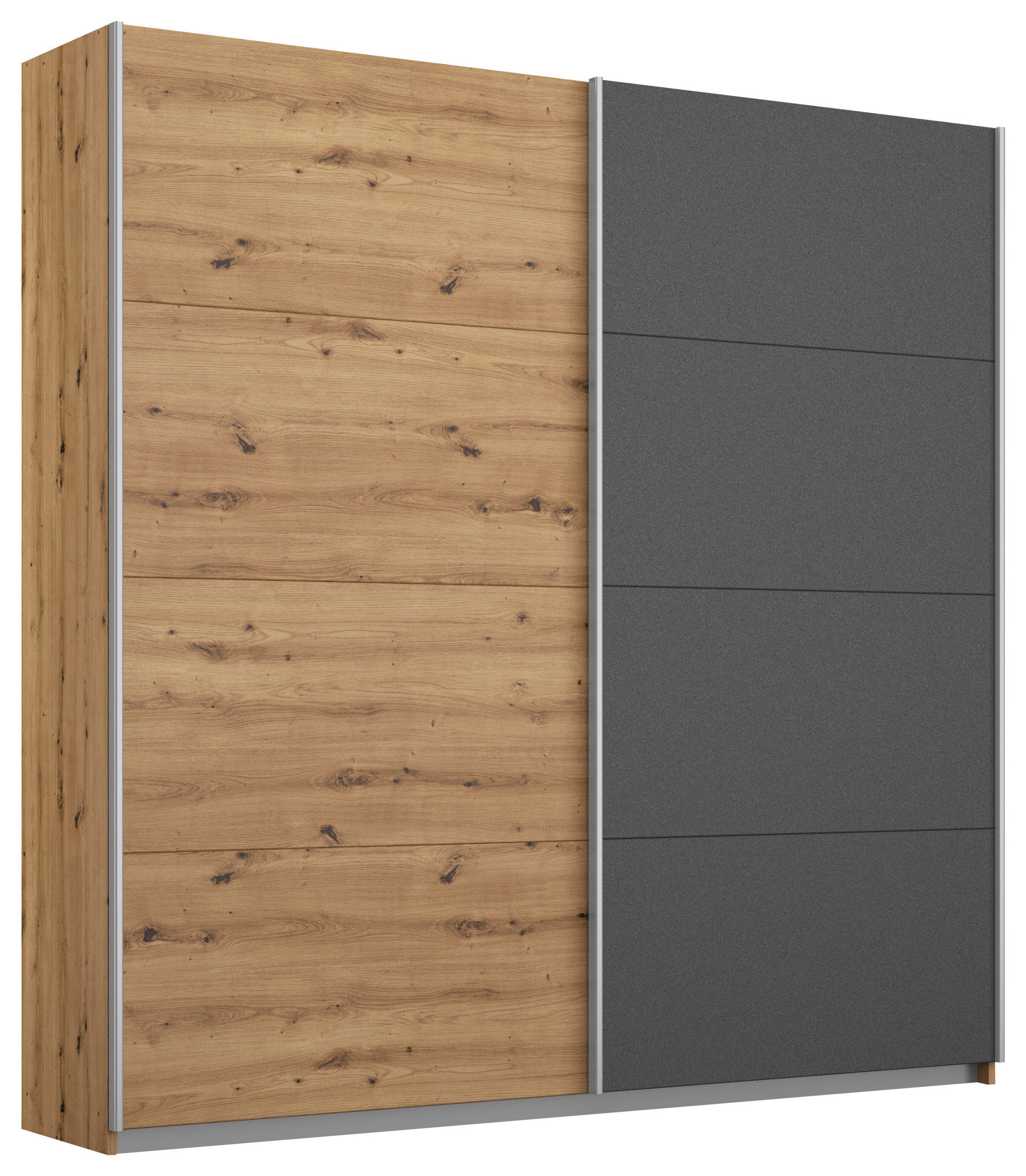 SCHWEBETÜRENSCHRANK 181/197/61 cm 2-türig Graphitfarben, Eiche Artisan - Graphitfarben/Alufarben, MODERN, Holzwerkstoff/Metall (181/197/61cm) - Rauch Möbel