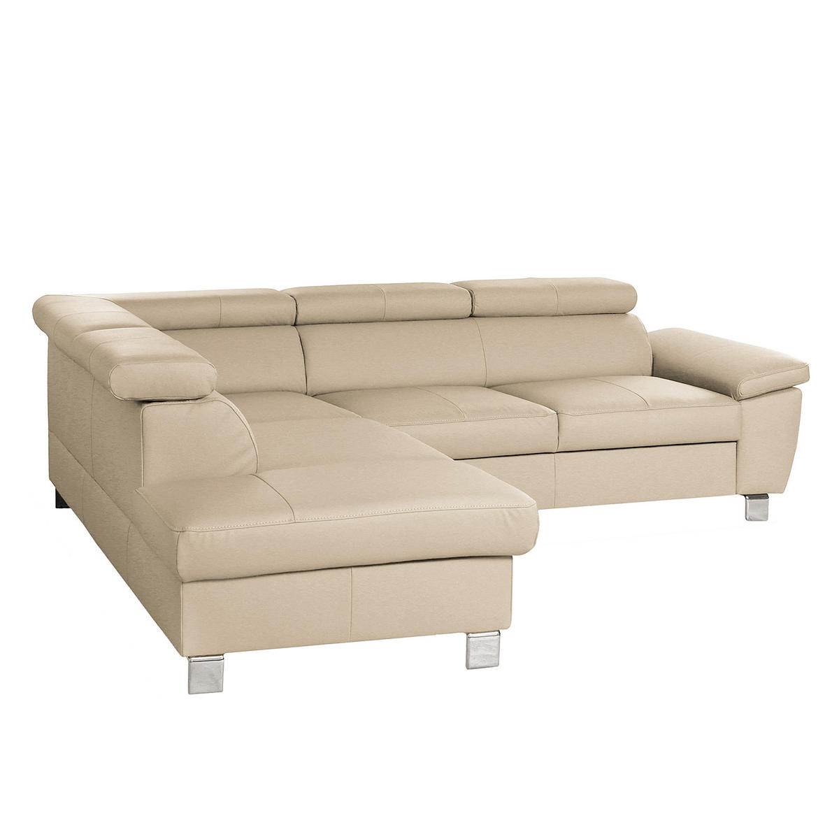 ECKSOFA Beige Echtleder  - Chromfarben/Beige, Design, Leder/Textil (208/248cm) - Livetastic