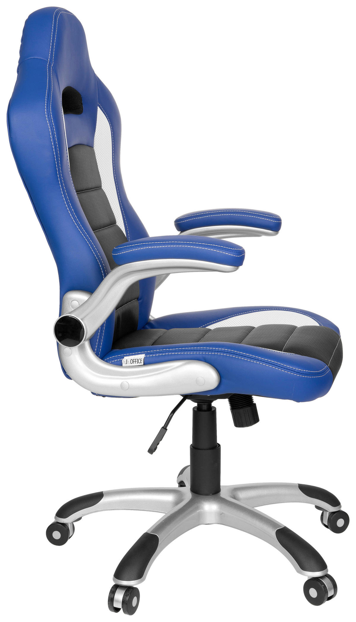 GAMINGSTUHL  in Lederlook Blau, Schwarz, Weiß  - Blau/Silberfarben, MODERN, Kunststoff/Textil (64/118/57cm) - MID.YOU