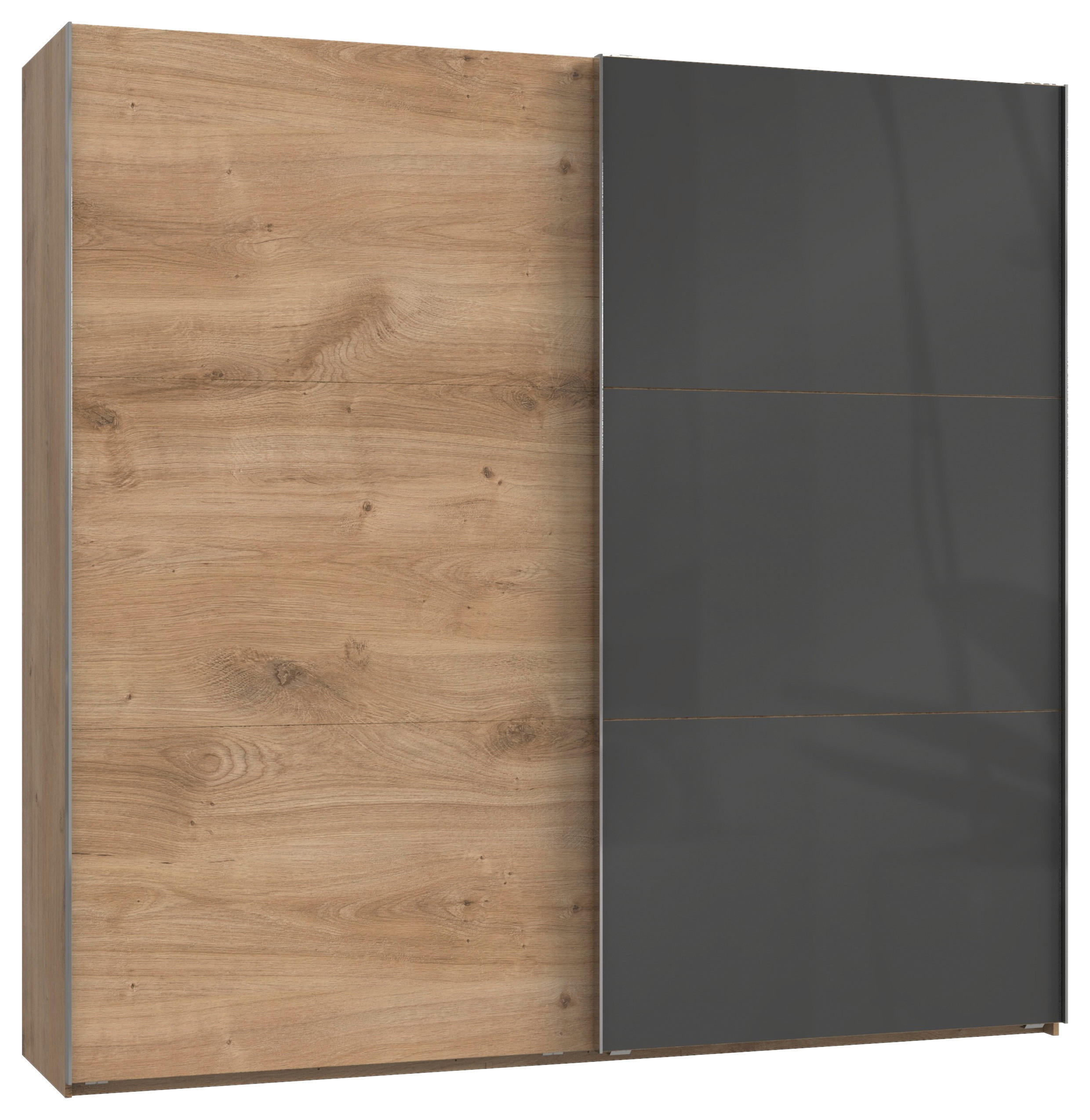 SCHWEBETÜRENSCHRANK in Eichefarben, Grau  - Chromfarben/Eichefarben, Modern, Holzwerkstoff (250/236/65cm) - MID.YOU