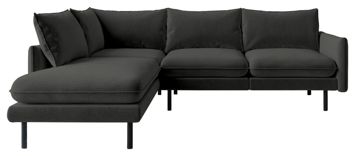 ECKSOFA in Flachgewebe Dunkelgrau  - Dunkelgrau/Schwarz, Design, Textil/Metall (204/267cm) - Livetastic