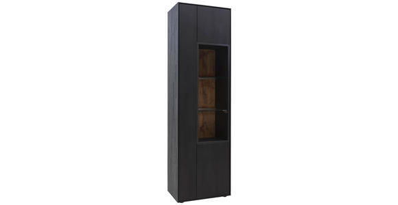 VITRINE in vollmassiv Eiche Anthrazit - Transparent/Anthrazit, KONVENTIONELL, Glas/Holz (60/206/39cm) - Valnatura