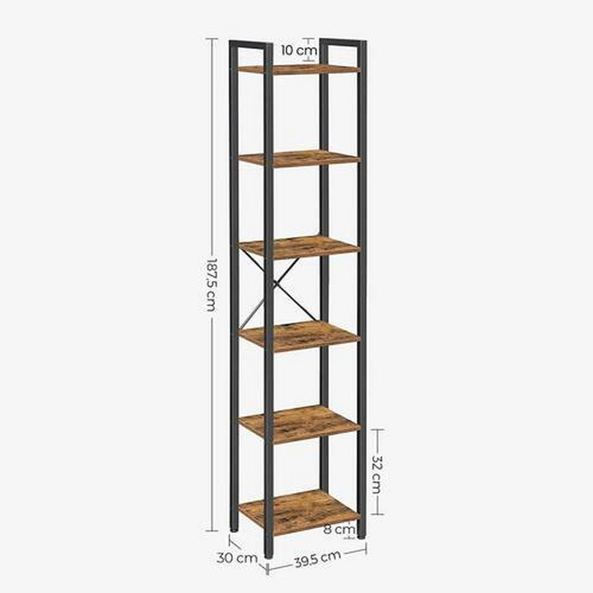 BÜCHERWAND Braun, Schwarz  - Schwarz/Braun, Basics, Holzwerkstoff/Metall (40/187,5/30cm) - Boxxx