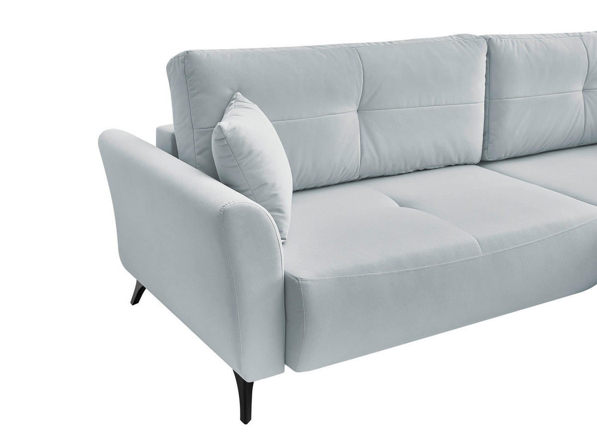ECKSOFA GEMMA Hellblau Flachgewebe Zierkissen, Rückenkissen, Bettkasten, Schlaffunktion, Rücken echt, Stauraum  - Schwarz/Hellblau, Design, Textil/Metall (270/183cm) - P & B