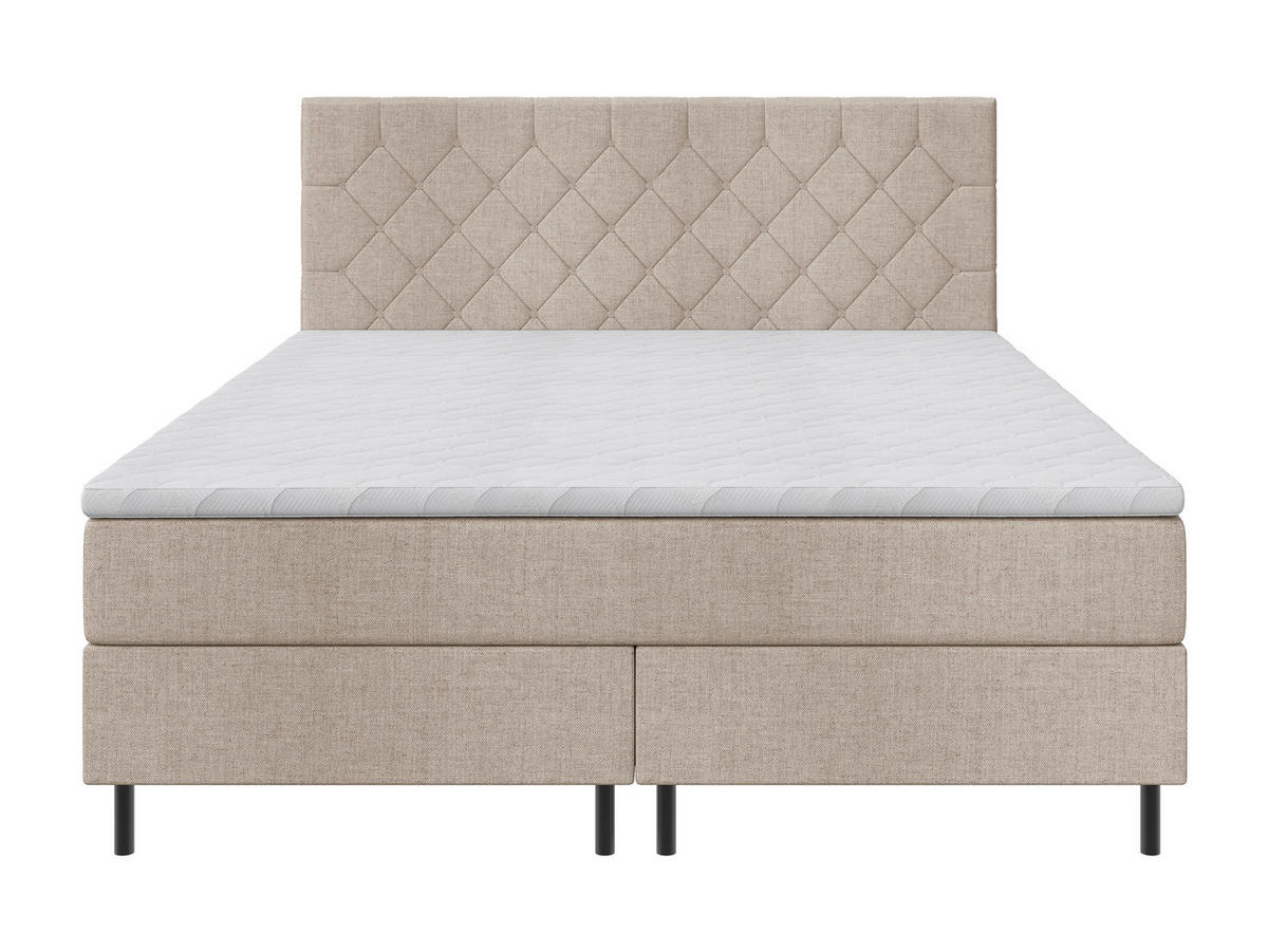 BOXSPRINGBETT 200/200 cm,  in Beige, Matratze, Topper, H2 + H2 = mittel  - Beige/Schwarz, KONVENTIONELL, Textil/Metall (200/200cm) - Chameo