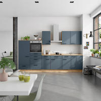 KÜCHENBLOCK Easytouch 330 cm  in Eichefarben, Dunkelblau  - Eichefarben/Schwarz, MODERN, Holzwerkstoff/Metall (330cm) - Nobilia