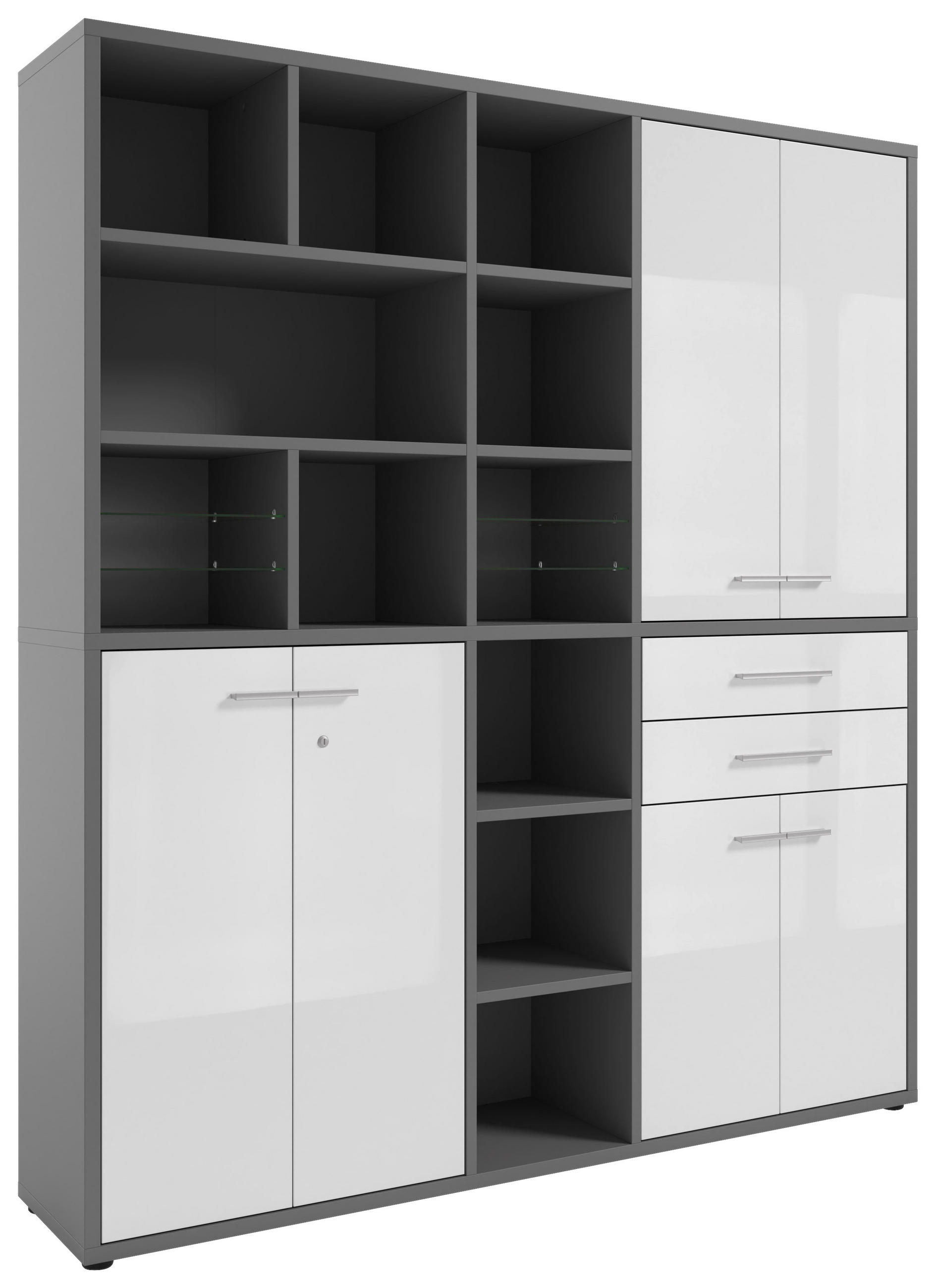 AKTENSCHRANK Grau, Weiß  - Weiß/Grau, MODERN, Glas/Holzwerkstoff (191/215,4/40cm) - Novel
