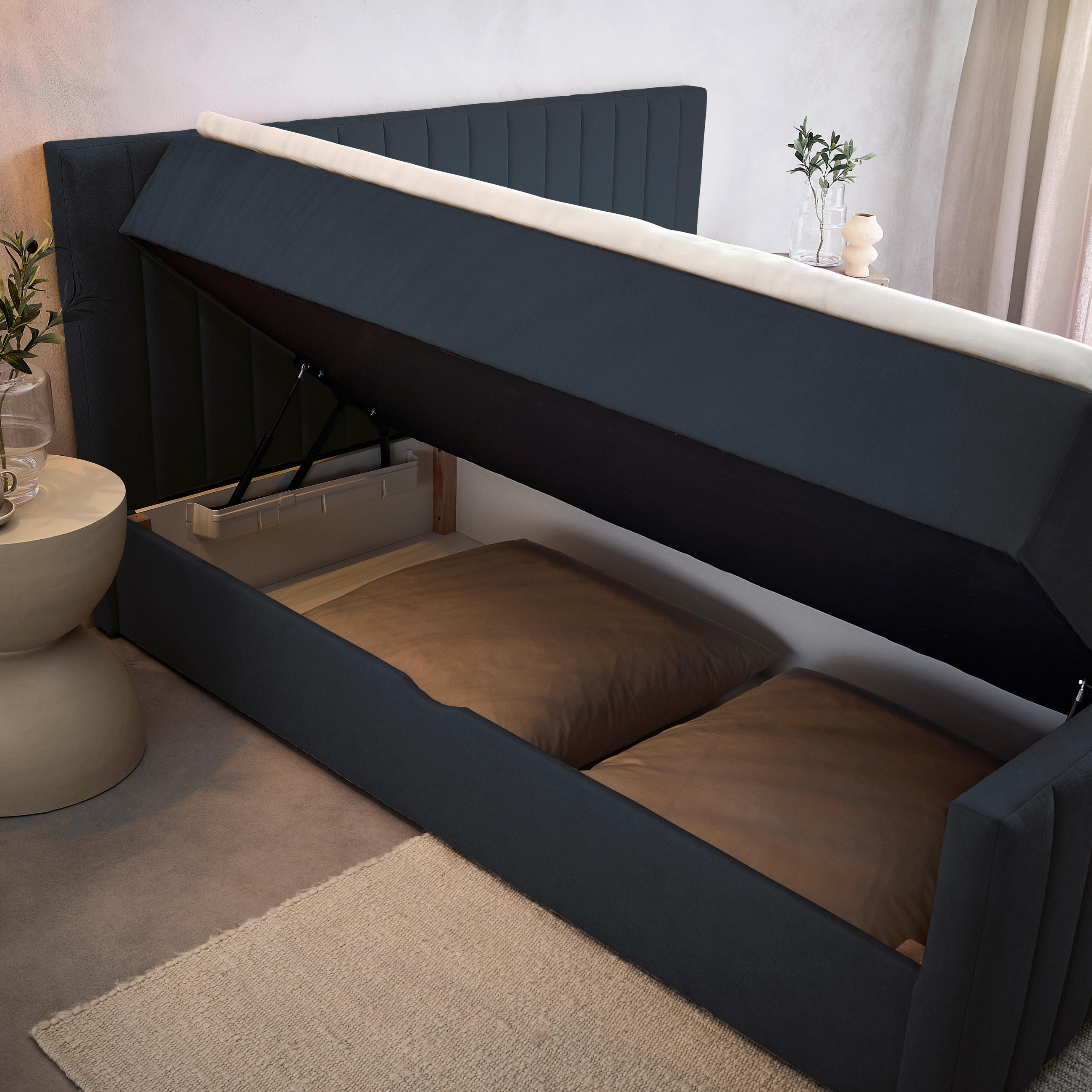 BOXBETT 140/200 cm  in Anthrazit  - Anthrazit/Schwarz, KONVENTIONELL, Kunststoff/Textil (140/200cm) - Boxxx