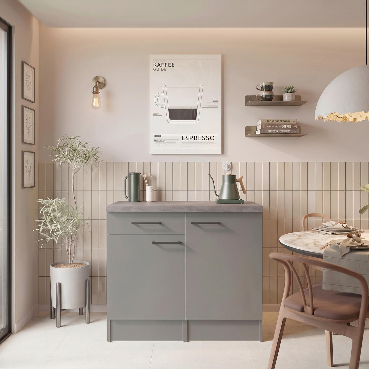BUFFET 100/90/60 cm  in Grau  - Schwarz/Grau, Trend, Holzwerkstoff/Metall (100/90/60cm) - Respekta