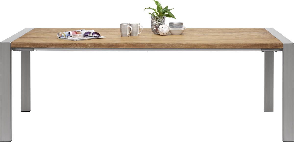 GARTENTISCH 220/100/76 cm Holz, Metall rechteckig  - Edelstahlfarben/Teakfarben, ROMANTIK / LANDHAUS, Holz/Metall (220/100/76cm) - Amatio