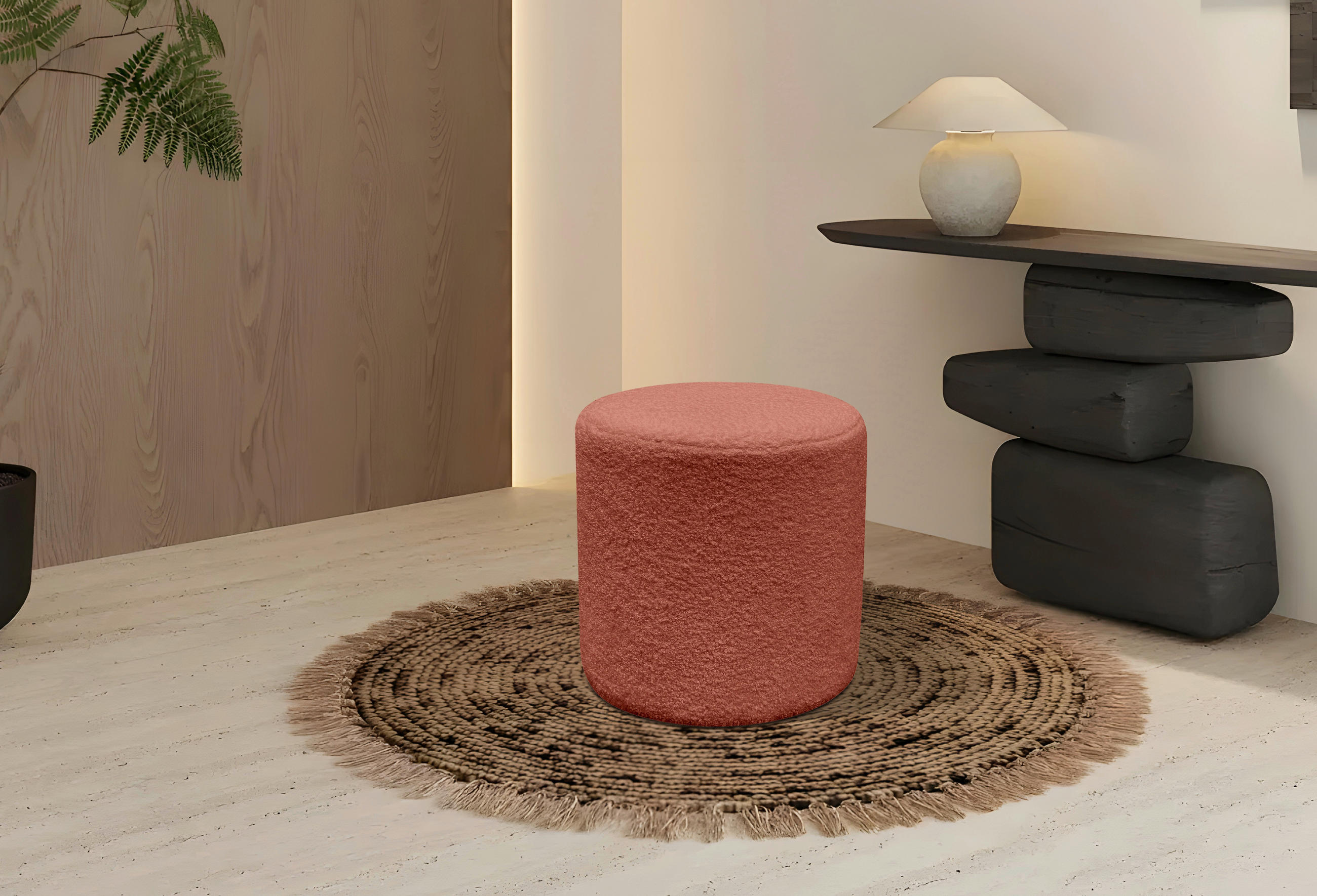 HOCKER Teddystoff Rostfarben - Rostfarben/Weiß, Trend, Kunststoff/Textil (35/35/36cm) - Novel
