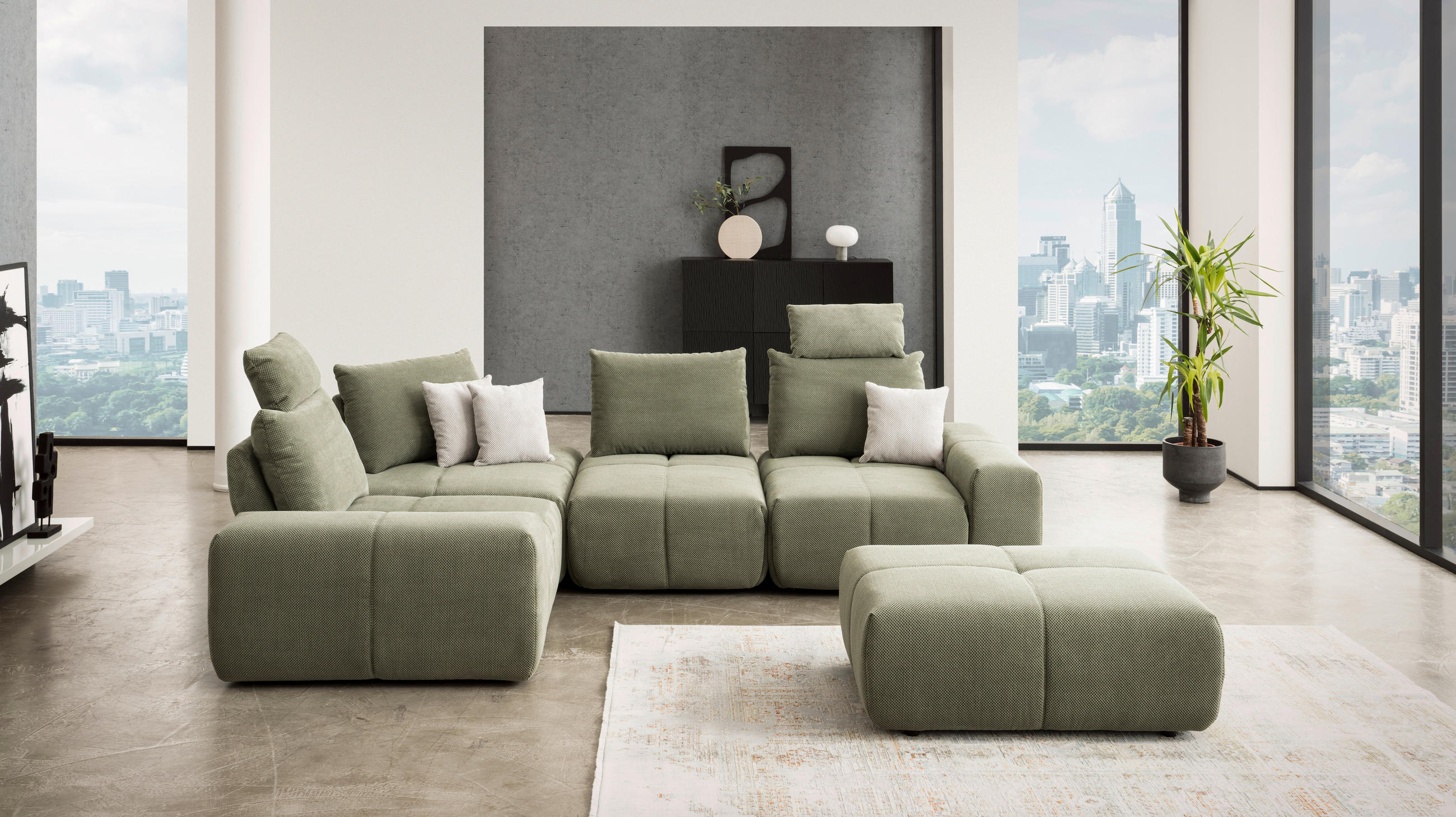 ECKSOFA Olivgrün Velours  - Schwarz/Olivgrün, Design, Kunststoff/Textil (236/326cm) - Xora