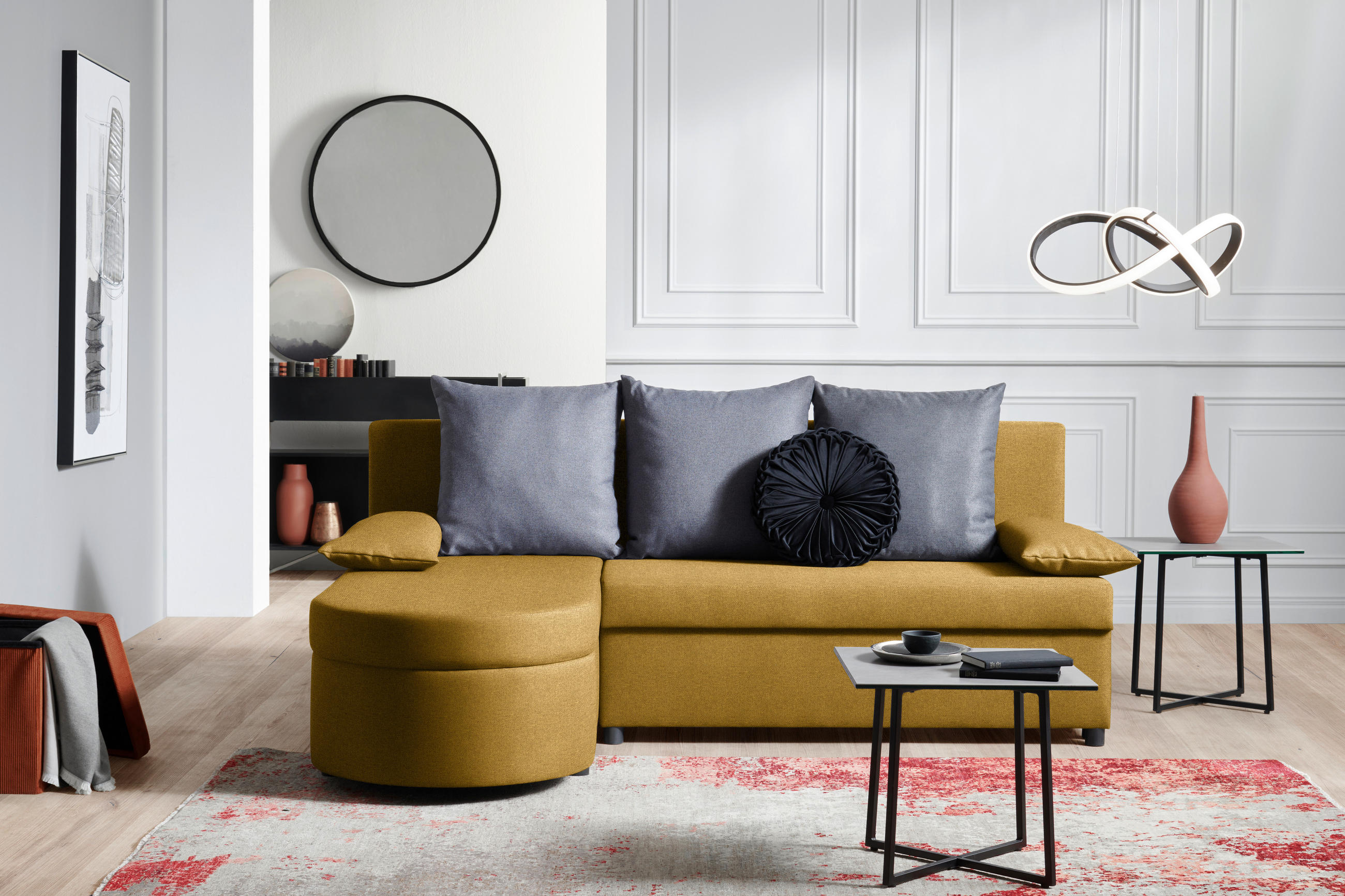 ECKSOFA in Webstoff Dunkelgrau, Senfgelb  159/196 cm  - Dunkelgrau/Anthrazit, Trend, Textil (159/196cm) - Ti'me