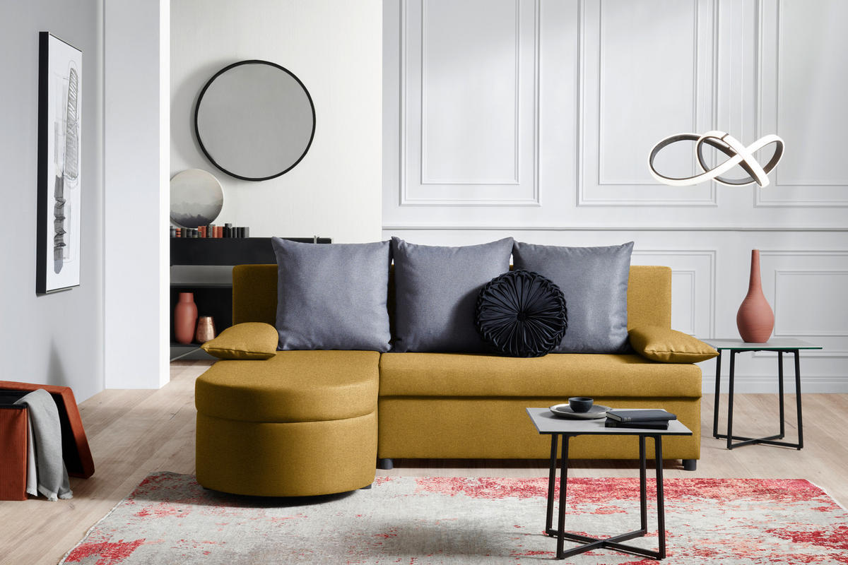 ECKSOFA in Webstoff Dunkelgrau, Senfgelb  159/196 cm  - Dunkelgrau/Anthrazit, Trend, Textil (159/196cm) - Ti'me