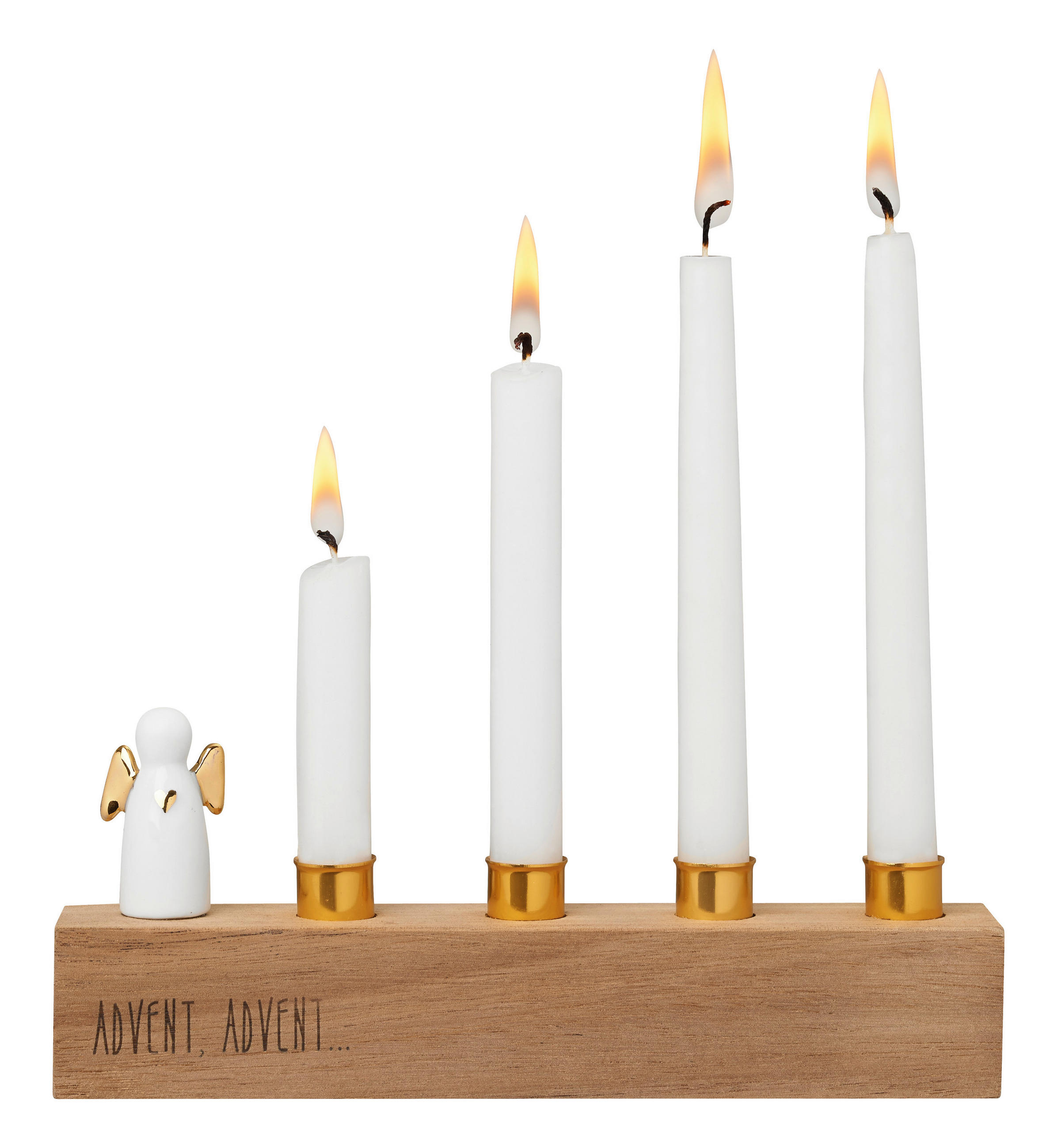 ADVENTSKERZENHALTER - Goldfarben, Basics, Holz (17/3/7cm)
