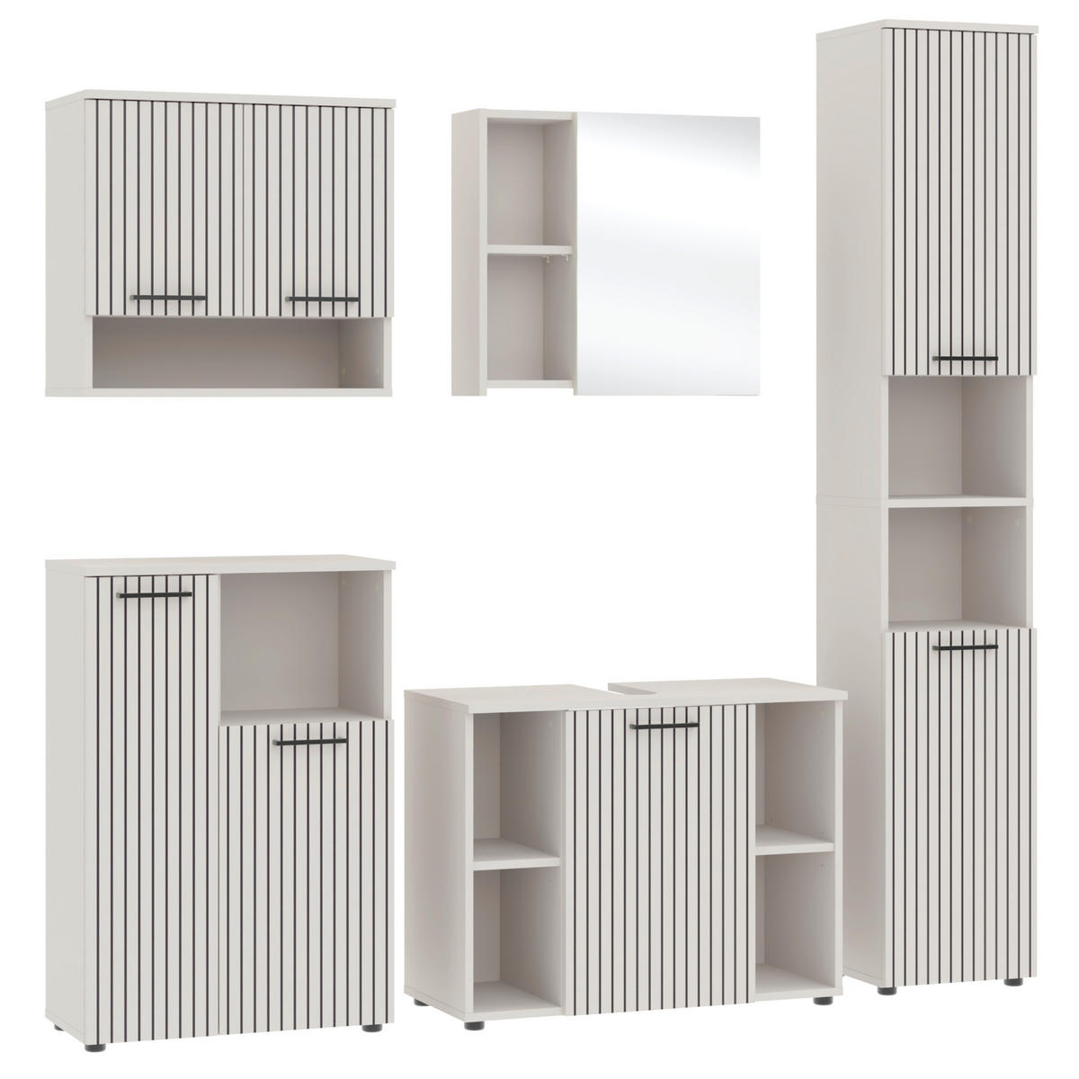 BADEZIMMER 5-teilig  in 205 cm  - Kaschmir/Schwarz, Trend, Glas/Holzwerkstoff (205cm) - Respekta