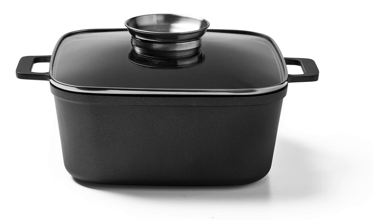SERVÍROVACIA PANVICA  nepriľnavý povrch Greblon®   - čierna/číra, Basics, kov/sklo (24/24/10,5cm) - Homeware Profession.