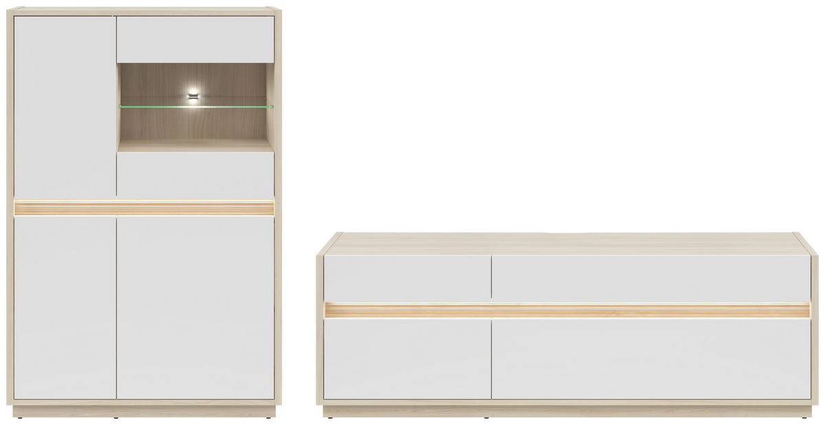 TV-ELEMENT Weiss, Eichefarben  173,5/58,2/42 cm  - Weiss/Eichefarben, Konventionell, Holzwerkstoff/Kunststoff (173,5/58,2/42cm) - Hom`in