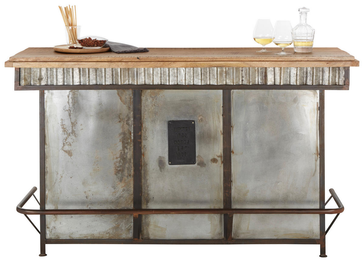 BAR Mangoholz Hartholz Anthrazit, Grau  - Anthrazit/Grau, Trend, Holz/Metall (168/103/55cm) - Landscape