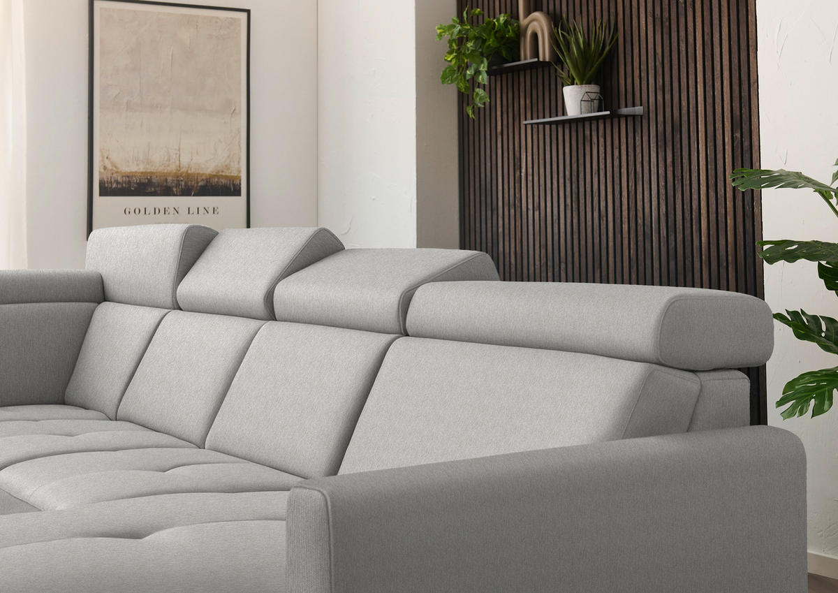WOHNLANDSCHAFT Flachgewebe Hellgrau  - Hellgrau/Schwarz, Konventionell, Textil/Metall (215/333/174cm) - Beldomo System