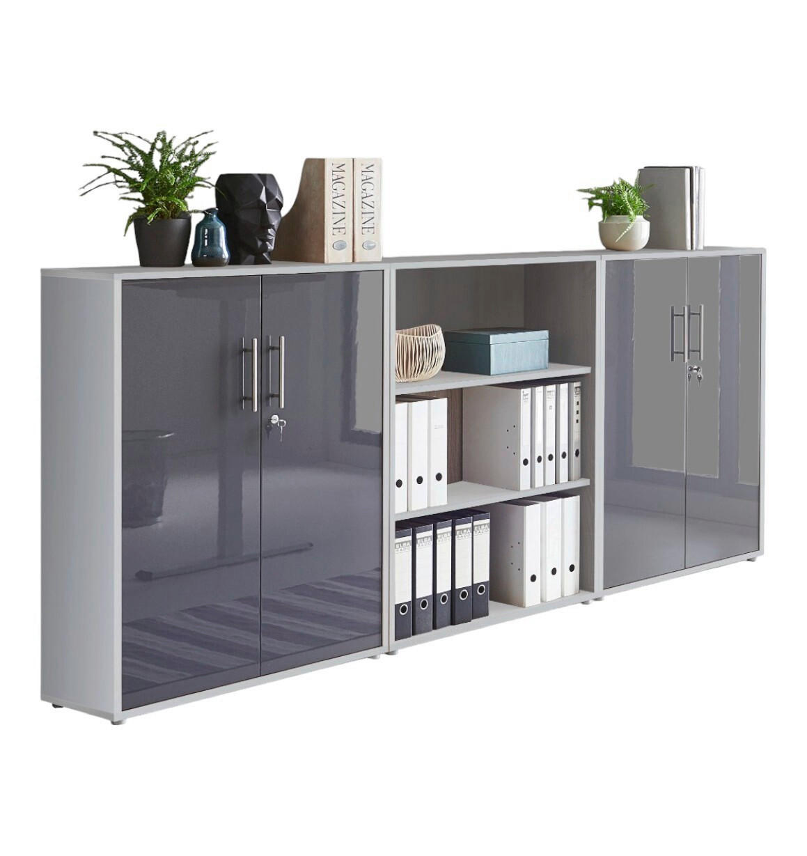 Mid.you Aktenschrank Office Edition - SW Set 9 Grau, Anthrazit Hochglanz 253.2x113.6x33 cm