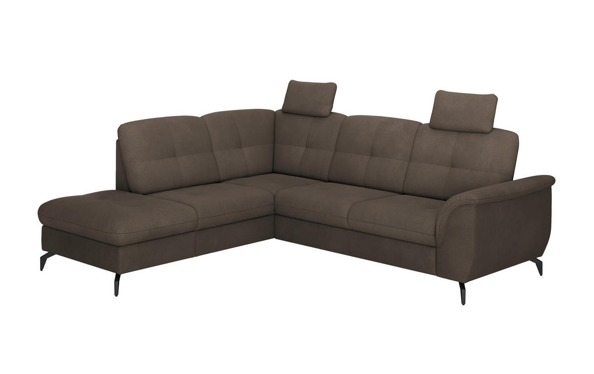 ECKSOFA ZORA E Dunkelbraun Flachgewebe  - Dunkelbraun/Schwarz, MODERN, Textil/Metall (212/244cm) - Sit & More