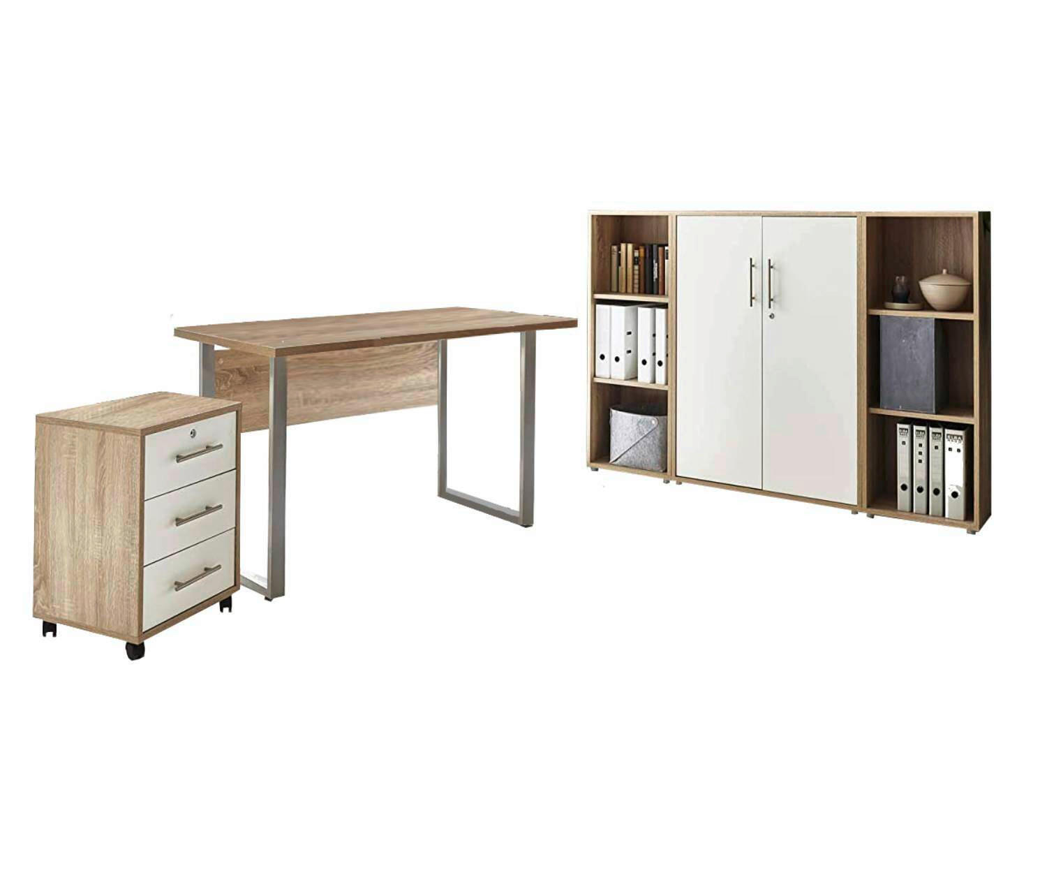 BÜRO erweiterbar Weiß, Sonoma Eiche - Weiß/Sonoma Eiche, MODERN, Holzwerkstoff/Metall - MID.YOU