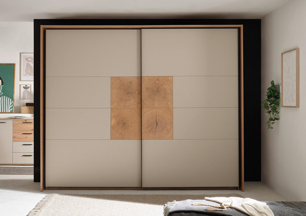 FÜGGESZTETT TOLÓAJTÓS SZEKRÉN kasmírszínű, Artisan tölgy  - kasmírszínű/fekete, Konventionell, faalapú anyag/fém (269,9/225,5/58cm) - Xora