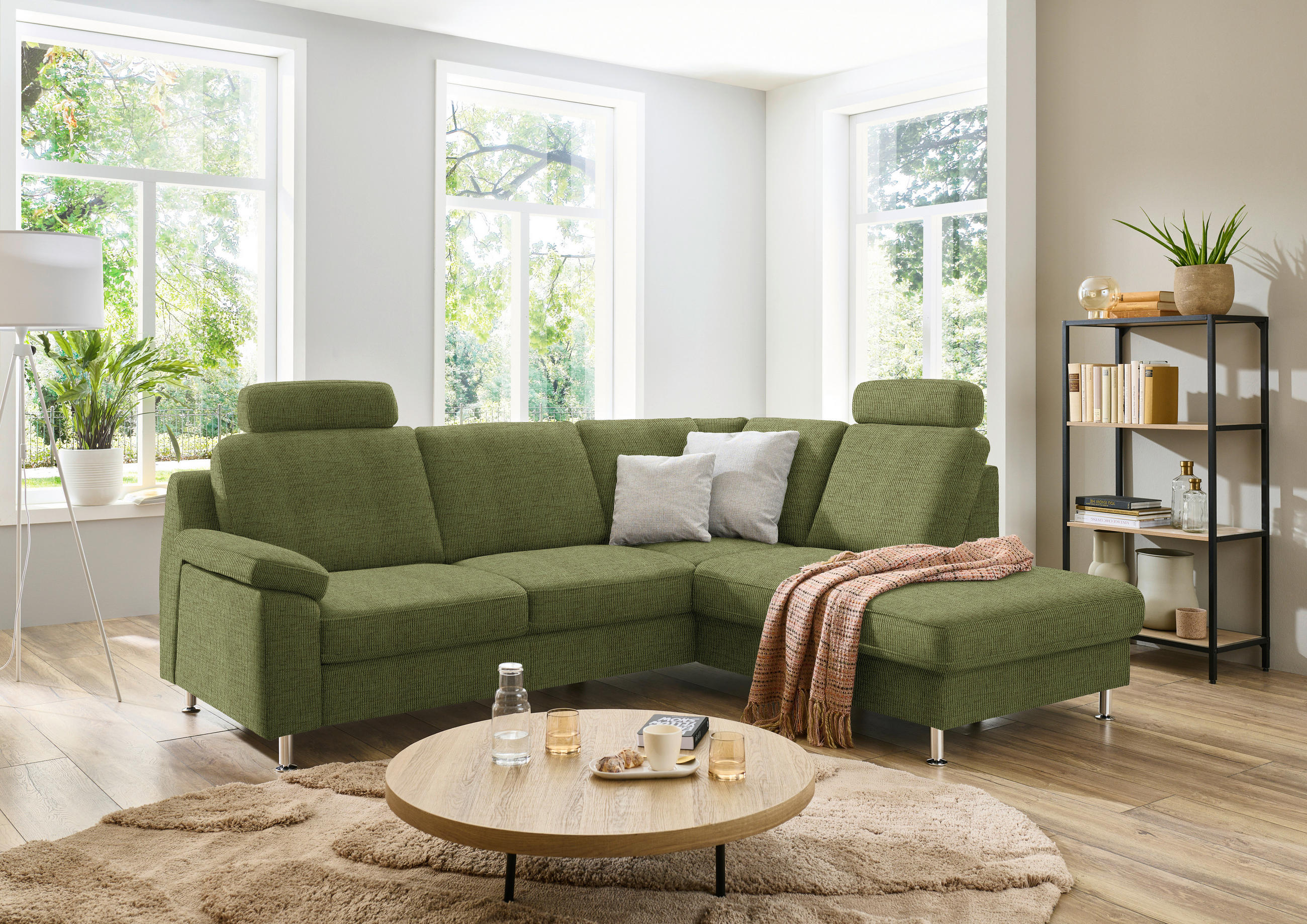 ECKSOFA in Webstoff Grün  - Alufarben/Grün, Konventionell, Textil/Metall (241/200cm) - Beldomo System