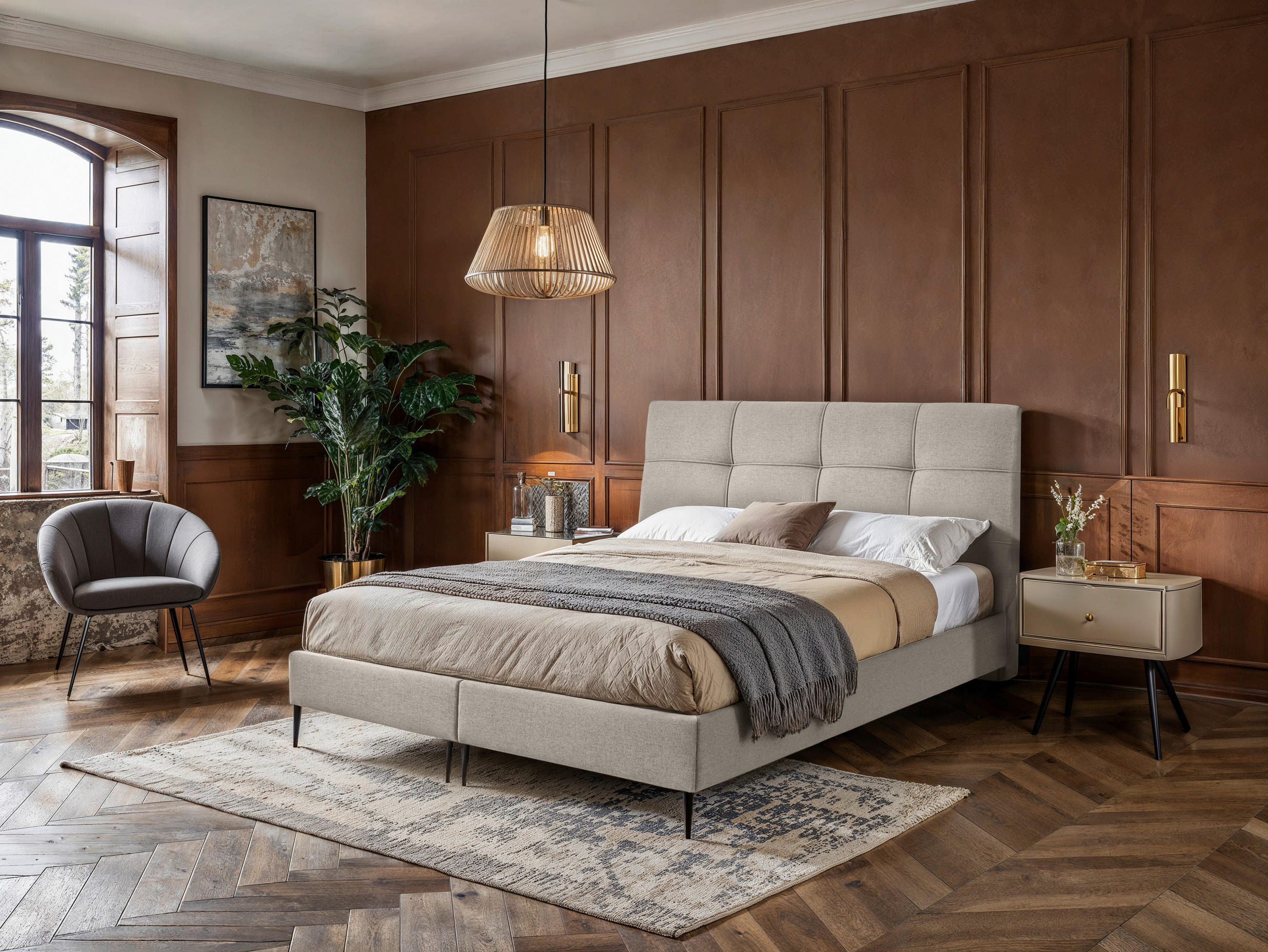 BOXSPRINGBETT 140/200 cm  in Creme  - Creme/Schwarz, MODERN, Holzwerkstoff/Textil (140/200cm) - MID.YOU