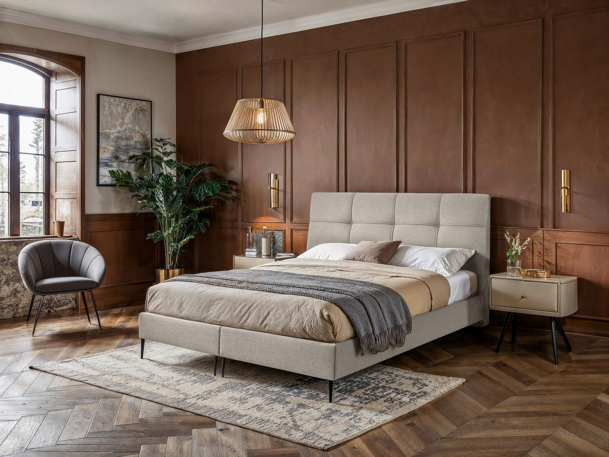 BOXSPRINGBETT 140/200 cm  in Creme  - Creme/Schwarz, MODERN, Holzwerkstoff/Textil (140/200cm) - MID.YOU