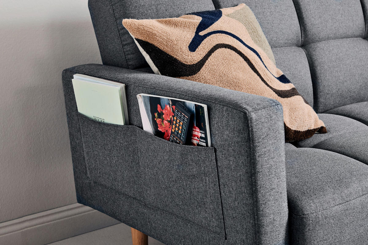 SCHLAFSOFA Webstoff Grau  - Eichefarben/Grau, MODERN, Holz/Textil (213/83/83cm) - Livetastic