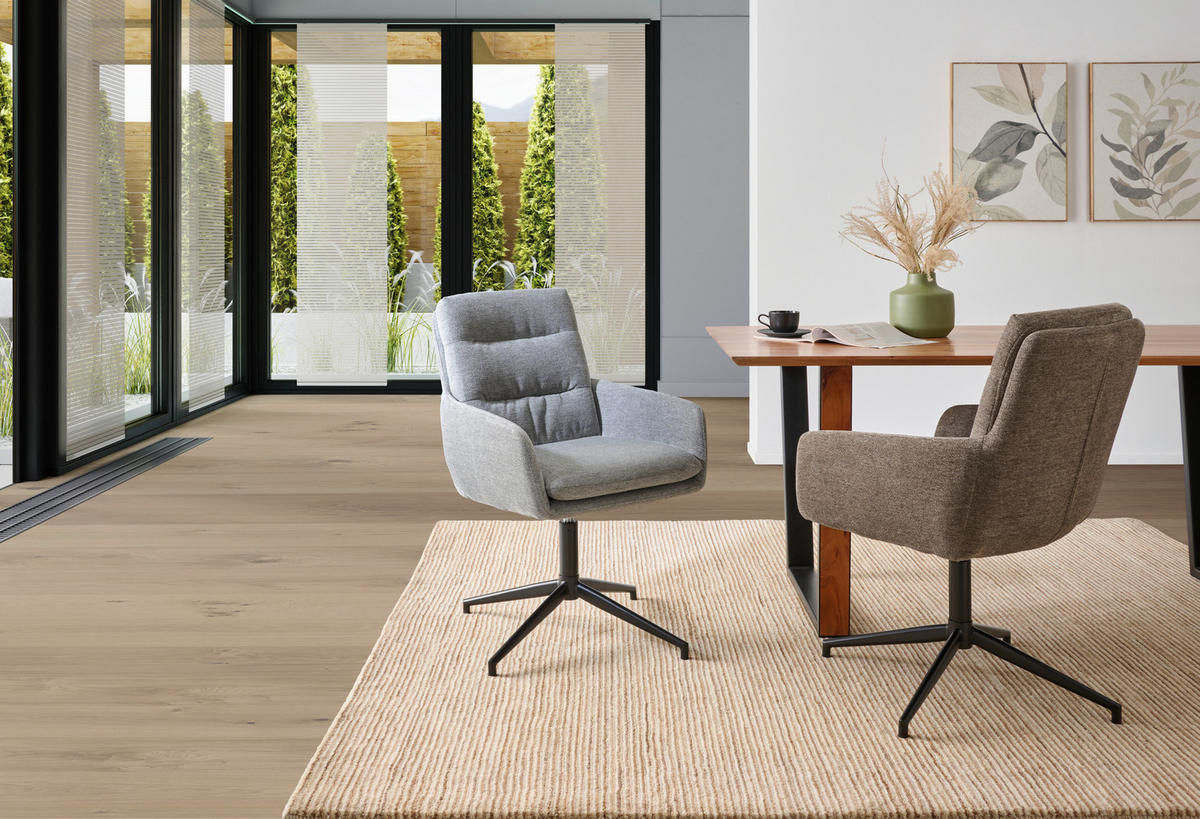 ARMLEHNSTUHL  in Eisen Leinenoptik  - Schwarz/Braun, Design, Holz/Textil (57/88/67cm) - MID.YOU