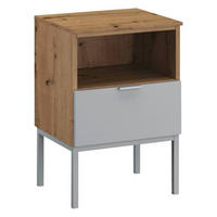 NACHTKÄSTCHEN in Grau, Eichefarben  - Eichefarben/Alufarben, Trend, Holzwerkstoff/Metall (40/61/42cm) - Stylife